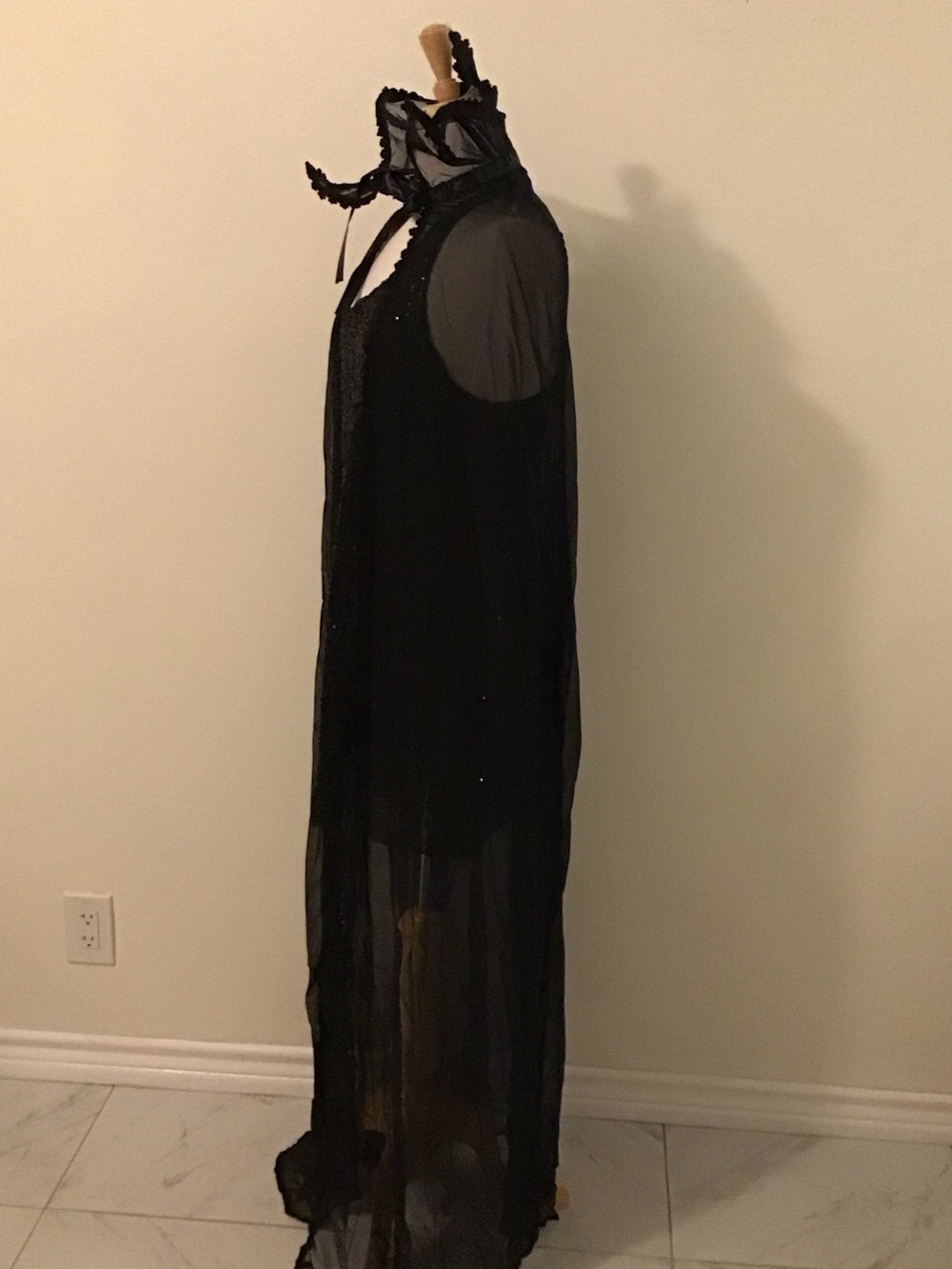 Black Sheer Cape with Ruffled High Collar - Picture 3 of 5
